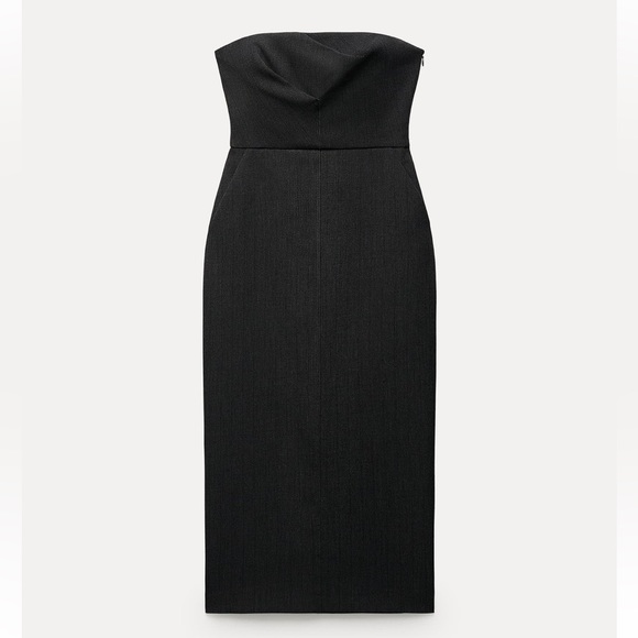 NEW Zara Strapless Charcoal Grey Pinstriped Suit Dress Size S - Picture 6 of 16